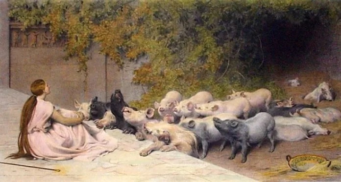 Muto In Porci I Compagni Di Ulisse Circe And Her Swine, Painted By Briton Rivière (c. 1840-1920) - The